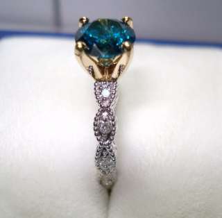   BLUE & WHITE DIAMONDS ENGAGEMENT RING 0.85ct TWO TONE   