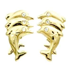 Triple Dolphin Gold Stud Post Earings. Jewelry