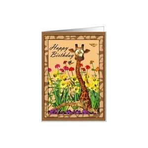  Happy Birthday Giraffe with Butterfly on the nose Card 