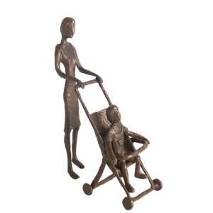  Lady With Baby Stroller Cast Bronze Sculpture Figurine 