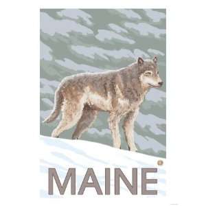  Maine   Wolf Scene Travel Premium Poster Print, 24x32 