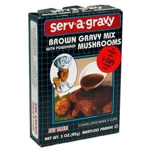 Serv a Gravy Brown Gravy with Mushrooms Mix, 3 Ounce Boxes (Pack of 3 