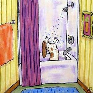 basset hound shower bathroom picture dog art tile  
