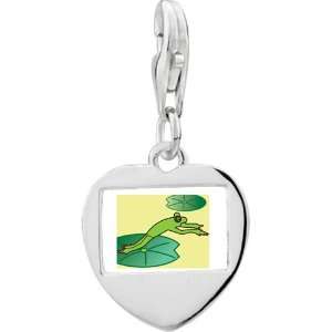  925 Sterling Silver Jumping Frog Photo Heart Frame Charm 