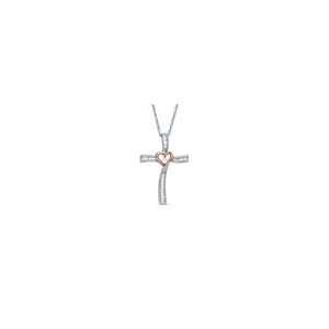  ZALES Baguette and Round Diamond Heart on Cross Pendant in 