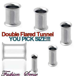PAIR STEEL DOUBLE Flare Flesh Tunnels Plugs O Rings  