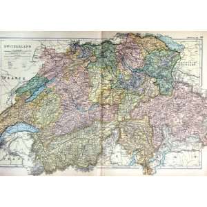 1901 Map Switzerland Thun Zurich Lucern Geneva Lugano 