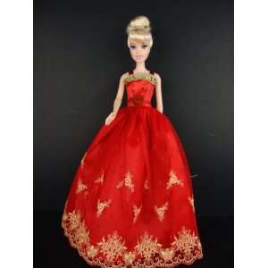  Red Ball Gown with Gold Accents Red Flower At Waist Made 