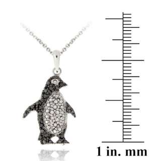 925 Silver Black Diamond Accent Penguin Necklace, 18  