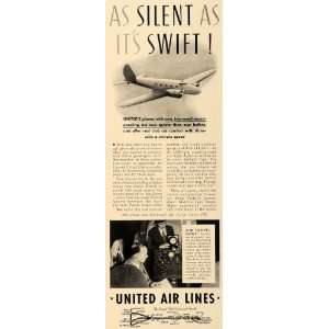 1936 Ad United Air Lines Flight Airplane Pacific Coast 