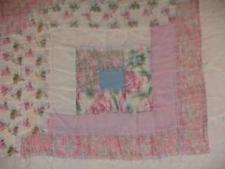 Vintage Hand Made Sewn Patchwork Piece Quilt Square Pattern 82x94 Pink 