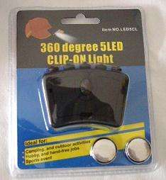 360 degree Swivel Clip on Cap Light w/ 5 LEDs Head Lamp  