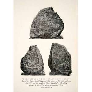  1930 Print Jelling Rune Stone King Harald Gorm Honor 