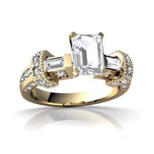 14K Yellow Gold Emerald cut Genuine White Topaz Engagement Ring Size 5 