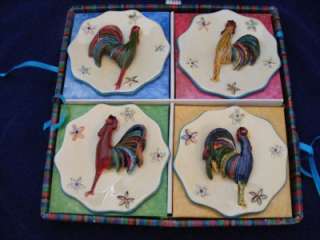 Rooster Plaques Cindy Shamp Festive Feathers 4.5  