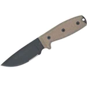   Training) Fixed Blade Knife with Part Serrated Blade and Light Tan
