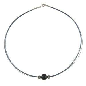  Kabella Silver and Blue Steel Black FW Pearl Necklace (10 