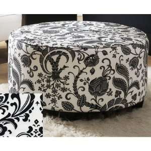  Round Cocktail Ottoman in Traditional Black and White 