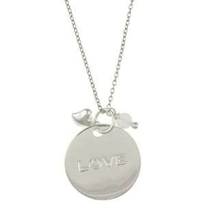 La Preciosa Silver Rose Quartz Love Disc and Heart Necklace