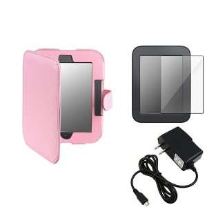  Pink Leather Case Cover+Screen Protector+Wall Charger For Nook 