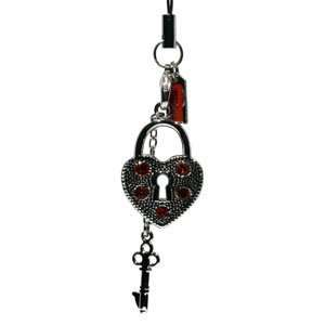  Luxury Cell Phone Charm, Heart & Key Red Electronics