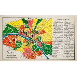  1929 Lithograph Color Map Paris French Revolution Faubourg 