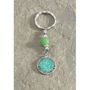 Pewter St. Christopher Green Glass Bead Keychain