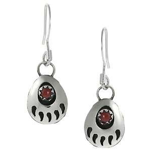   Silver Childrens Created Red Coral Bear Claw Dangle Earrings Jewelry