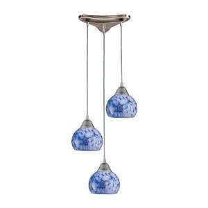  3 Light Pendant In Satin Nickel And Starlight Blue Glass 