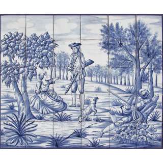 Portuguese Tiles Majolica Azulejo Panel HUNTING SCENES  