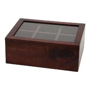 Lipper 2196 Cherry Wood 6 Compartment Tea Box with Clear 