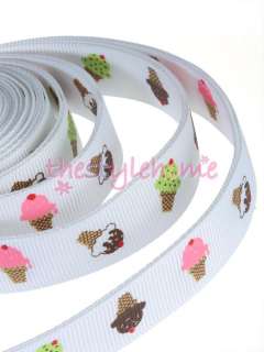   Print Grosgrain Ribbon Baby Girls Hair Bow Craft 5Yards White  