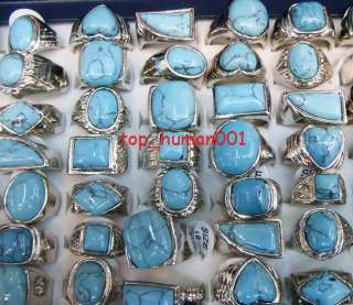 Wholesale Bulk Lots 36pcs nature blue Turquoise gemstone Ladys rings 
