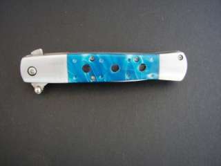 DUCK USA SPRING ASSISTED FOLDING KNIFE Heavy Duty Stiletto BLUE PEARL 