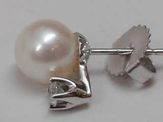 Estate 18K White Gold Real Pearl & Diamond Earrings 2.7 Grams  