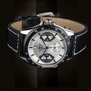 New Automatic White Wrist Leather Mechanical Mens Watch  