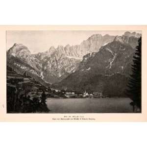 1899 Print Alleghe Belluno Veneto Italy Lake Church Valley 