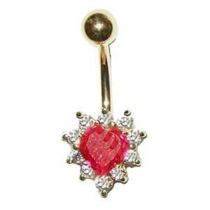  14 Karat Gold Belly Button Ring Heart Nickel Free Jewelry