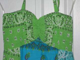 Peppermint Bay halter bandana paisley blue green cruise womens dress 