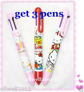 3X NEW Hello Kitty 6 colors ink Ballpoint pen Cute Stationery  