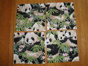 SWEET PANDA BEARS ON BAMBOO SHOOTS 4 6 SQUARES FOR $1.00 QUILTING 