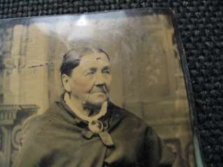 Old Woman w Painted Broach Tintype Photograph  
