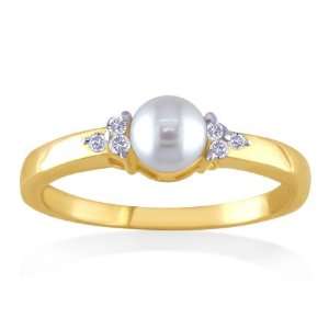 JUNE Birthstone Ring 14k Yellow Gold Diamond & Pearl Ring
