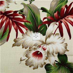 Luxurious Bark Cloth Cotton Fabric Orchid Hawaiian Print on Ivory By 