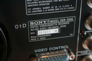 Sony DSR 2000 DVCAM Edit Recorder with DSBK 190 iLink/DV Input/Output 