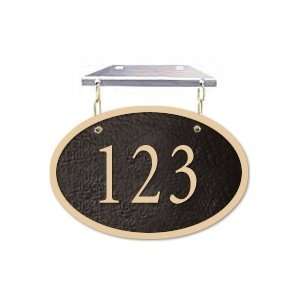   ALUMINUM PLAQUE OVAL BLACK GOLD CHARACTERS HANGING