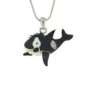 iClovers Enamel Collections Black Fish Neckalce with Crystals   30mm