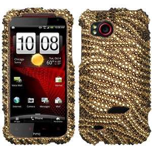 FOR HTC Droid Incredible HD ADR6425 Tiger Skin Diamante Bling Cover 