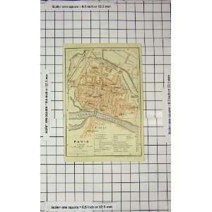   Antique Map Italy Street Plan Pavia Borgo Ticino River