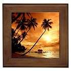 BALINESE SUNSET FRAMED TILE / HOME WALL DECOR TILED PICTURE BALI PALM 